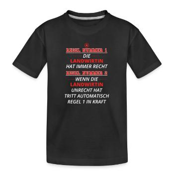 GESCHENK REGEL HAT RECHT Landwirtin - Kinder Premium Bio T-Shirt - Schwarz - Vorne