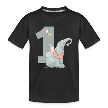 Numéro d'anniversaire 1 éléphant Hare garçon - T-shirt bio Premium Enfant - noir - Devant