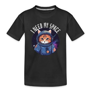 Katze I need my space Wortspiel Astronomie Cat - Kinder Premium Bio T-Shirt - Schwarz - Vorne
