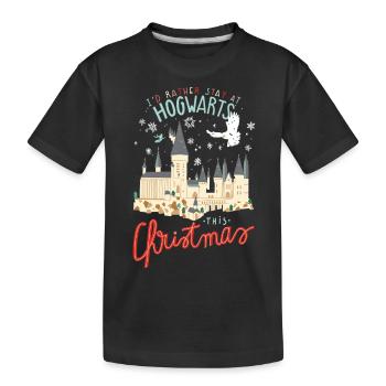 Harry Potter I'd Rather Stay At Hogwarts Christmas - Kids' Premium Organic T-Shirt - black - Front