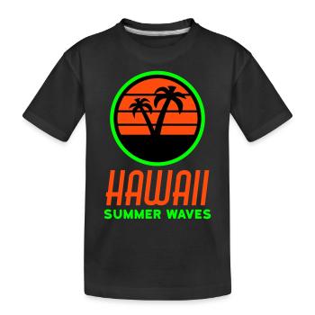 Hawaï, vagues d’été (cercle, soleil, palmiers) - T-shirt bio Premium Enfant - noir - Devant