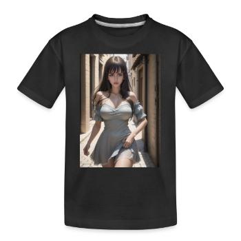 Woman in a alley, town,Generated AI - Kinder Premium Bio T-Shirt - Schwarz - Vorne