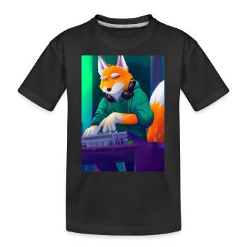 Fox am DJ-Pult - Kinder Premium Bio T-Shirt - Schwarz - Vorne