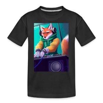 Fox am DJ-Pult - Kinder Premium Bio T-Shirt - Schwarz - Vorne
