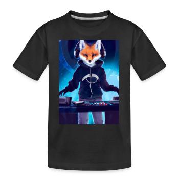 Fox am DJ-Pult - Kinder Premium Bio T-Shirt - Schwarz - Vorne