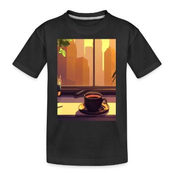 Fenster Kaffee Sonne - Kinder Premium Bio T-Shirt - Schwarz - Vorne