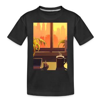 Fenster Kaffee Sonne - Kinder Premium Bio T-Shirt - Schwarz - Vorne