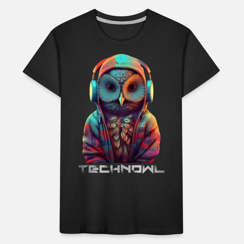 Technowl DJ Party Eule Nachteule Techno Tier Kinder Premium Bio T-Shirt