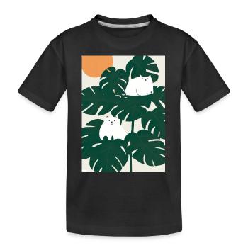 Katzen auf Leafs - Kinder Premium Bio T-Shirt - Schwarz - Vorne