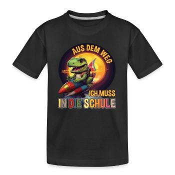 Einschulung 2023 Schulkind Dino Rakete Schultüte - Kinder Premium Bio T-Shirt - Schwarz - Vorne