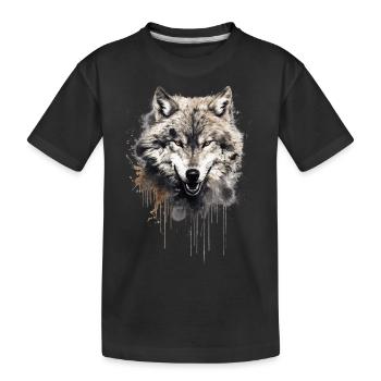 Wolf Kopf Nordisch - Kinder Premium Bio T-Shirt - Schwarz - Vorne
