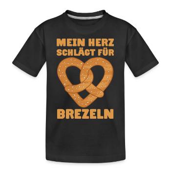 Brezel Herz Geschenk Brezeln Bretzel - Kinder Premium Bio T-Shirt - Schwarz - Vorne