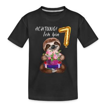 Ich bin sieben Faultier zum 7. Geburtstag - Kinder Premium Bio T-Shirt - Schwarz - Vorne