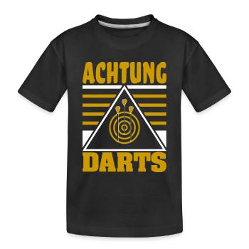 Achtung Darts Motiv mit Dartboard und Dartpfeilen - Kinder Premium Bio T-Shirt - Schwarz - Vorne