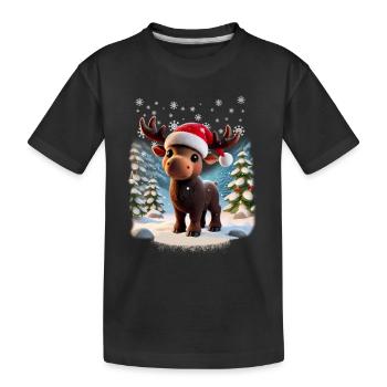 Moose - Mosses - Christmas - Snow - Kids' Premium Organic T-Shirt - black - Front
