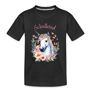 Licorne aux Fleurs Papillons - Enfant d’école 2026 - T-shirt bio Premium Enfant - noir - Devant