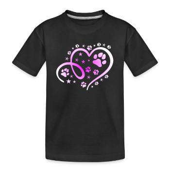 Herz mit Pfötchen und Sternen - Kinder Premium Bio T-Shirt - Schwarz - Vorne