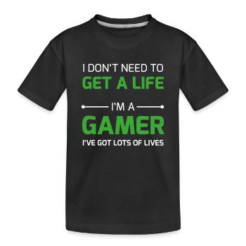 Gamer Life / Respawn Leben Nerd Geek Zocker Over - Kinder Premium Bio T-Shirt - Schwarz - Vorne