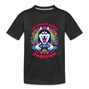 Power Play Welpe - Der Esports Husky Champion - Kinder Premium Bio T-Shirt - Schwarz - Vorne