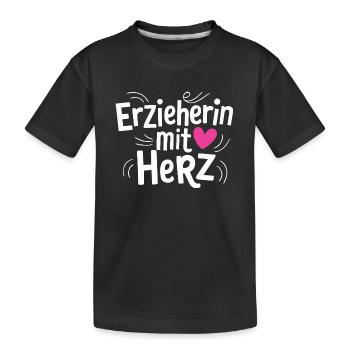 Erzieherin-Herz Tasse Dankeschön Liebe Anerkennung - Kinder Premium Bio T-Shirt - Schwarz - Vorne