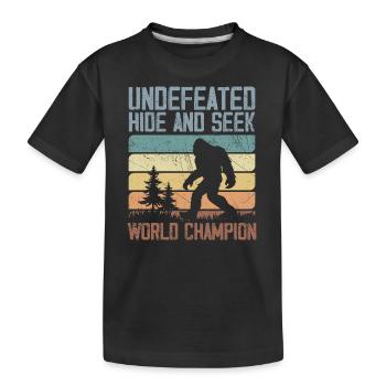 Ungeschlagener Versteck-Weltmeister | Bigfoot - Kinder Premium Bio T-Shirt - Schwarz - Vorne