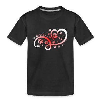 Herz mit Pfötchen und Sternen - Kinder Premium Bio T-Shirt - Schwarz - Vorne