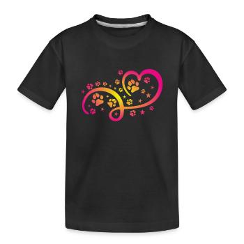 Herz mit Pfötchen und Sternen - Kinder Premium Bio T-Shirt - Schwarz - Vorne