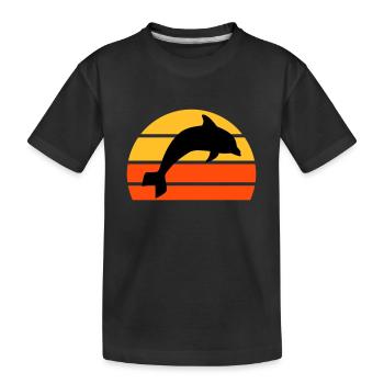 Springender Delphin vor einer geteilten Halbsonne - Kinder Premium Bio T-Shirt - Schwarz - Vorne