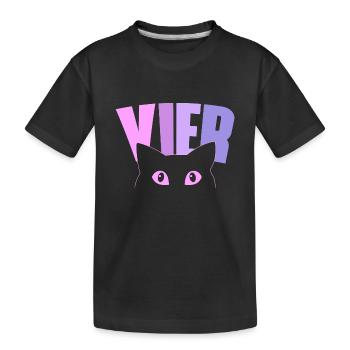 4th birthday girl 4 years old kitten cat - Kids' Premium Organic T-Shirt - black - Front