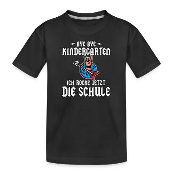 Einschulung Heavy Metal Gitarre Pommesgabel Rockig - Kinder Premium Bio T-Shirt - Schwarz - Vorne