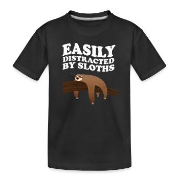 Easily Distracted By Sloths Sloth Lounging - Kids' Premium Organic T-Shirt - black - Front