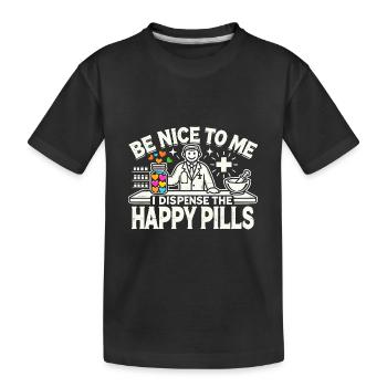 Sei nett zu mir, ich verteile die Glückspillen - Kinder Premium Bio T-Shirt - Schwarz - Vorne
