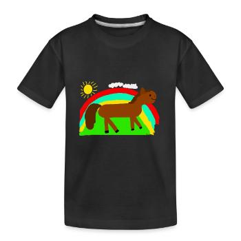 Regenbogen mit Pferd - Kinder Premium Bio T-Shirt - Schwarz - Vorne