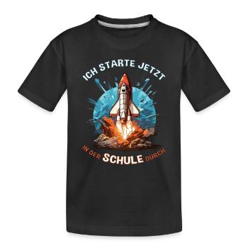 Kinder Tschüss Kindergarten Rakete Schulkind 2023 - Kinder Premium Bio T-Shirt - Schwarz - Vorne