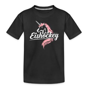 Eishockey-Einhorn Fanartikel Unikat Cool - Kinder Premium Bio T-Shirt - Schwarz - Vorne