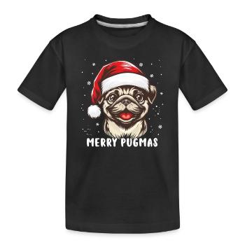 Weihnachten Mops Merry Pugmas - Kinder Premium Bio T-Shirt - Schwarz - Vorne