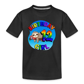 Anniversaire 12 Filles Mignon Bébé Paresseux - T-shirt bio Premium Enfant - noir - Devant