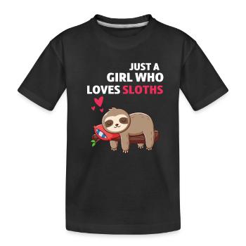 Tropisches Zoo Tier Mädchen Geschenk Faultier - Kinder Premium Bio T-Shirt - Schwarz - Vorne