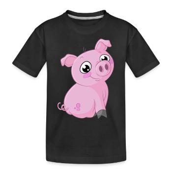 Süßes Comic Schweinchen - Kinder Premium Bio T-Shirt - Schwarz - Vorne