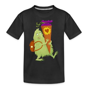 Monster mit Schultüte - Kinder Premium Bio T-Shirt - Schwarz - Vorne