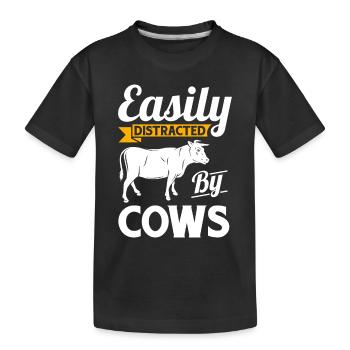 Easily dirstracted by Cows - Farmer Farmer Cow - Kids' Premium Organic T-Shirt - black - Front