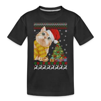 Chat Bonjour Noël pour l’amoureux des chats Noël laid - T-shirt bio Premium Enfant - noir - Devant