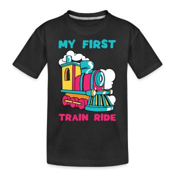 MY FIRST TRAIN RIDE - Eisenbahn Dampflok Zug - Kinder Premium Bio T-Shirt - Schwarz - Vorne