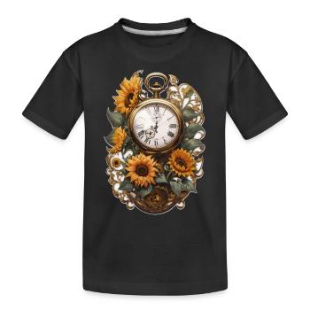 Horloge avec tournesols - T-shirt bio Premium Enfant - noir - Devant