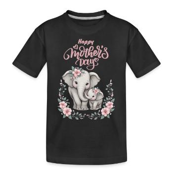 Mother's Love Elephant & Calf Floral Wreath - Kinder Premium Bio T-Shirt - Schwarz - Vorne