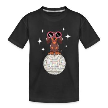 Teckel boule disco des années 80 Rétro Drôle - T-shirt bio Premium Enfant - noir - Devant