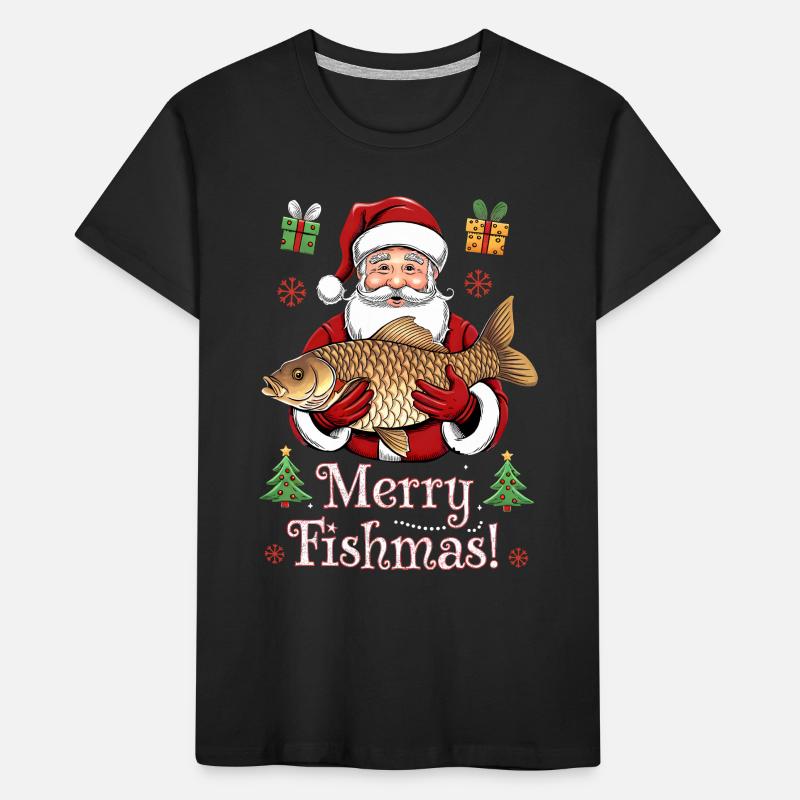 Pulls de Noël Pêcheur Carpe de Poissons Joyeuse T-shirt bio Premium Enfant