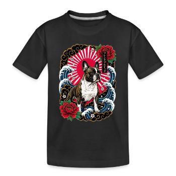 Französische Bulldogge im Japanischen Tattoo Stil - Kinder Premium Bio T-Shirt - Schwarz - Vorne