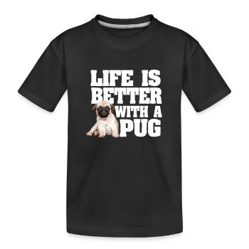 Das Leben eines Mopshundes ist mit einem Mops besser - Kinder Premium Bio T-Shirt - Schwarz - Vorne
