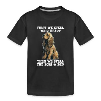 L’épagneul d’abord nous volons votre cœur - T-shirt bio Premium Enfant - noir - Devant